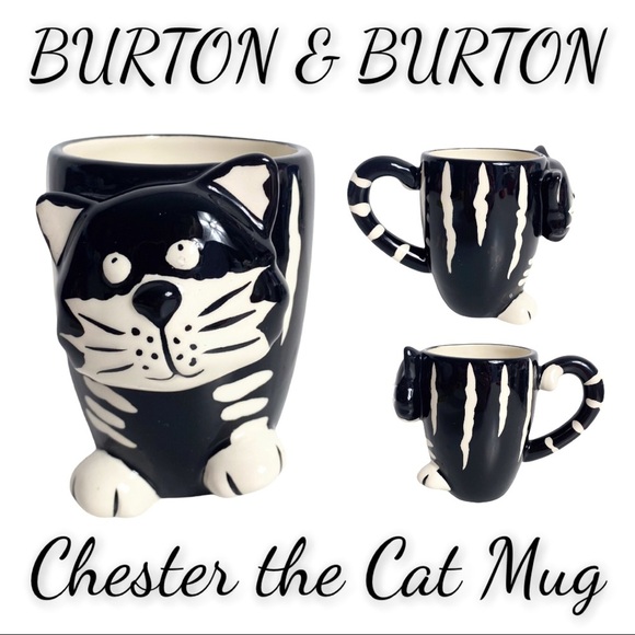 BURTON & BURTON Black & White "Chester The Cat" Hand-Painted, Raised Ceramic Mug - Picture 1 of 10